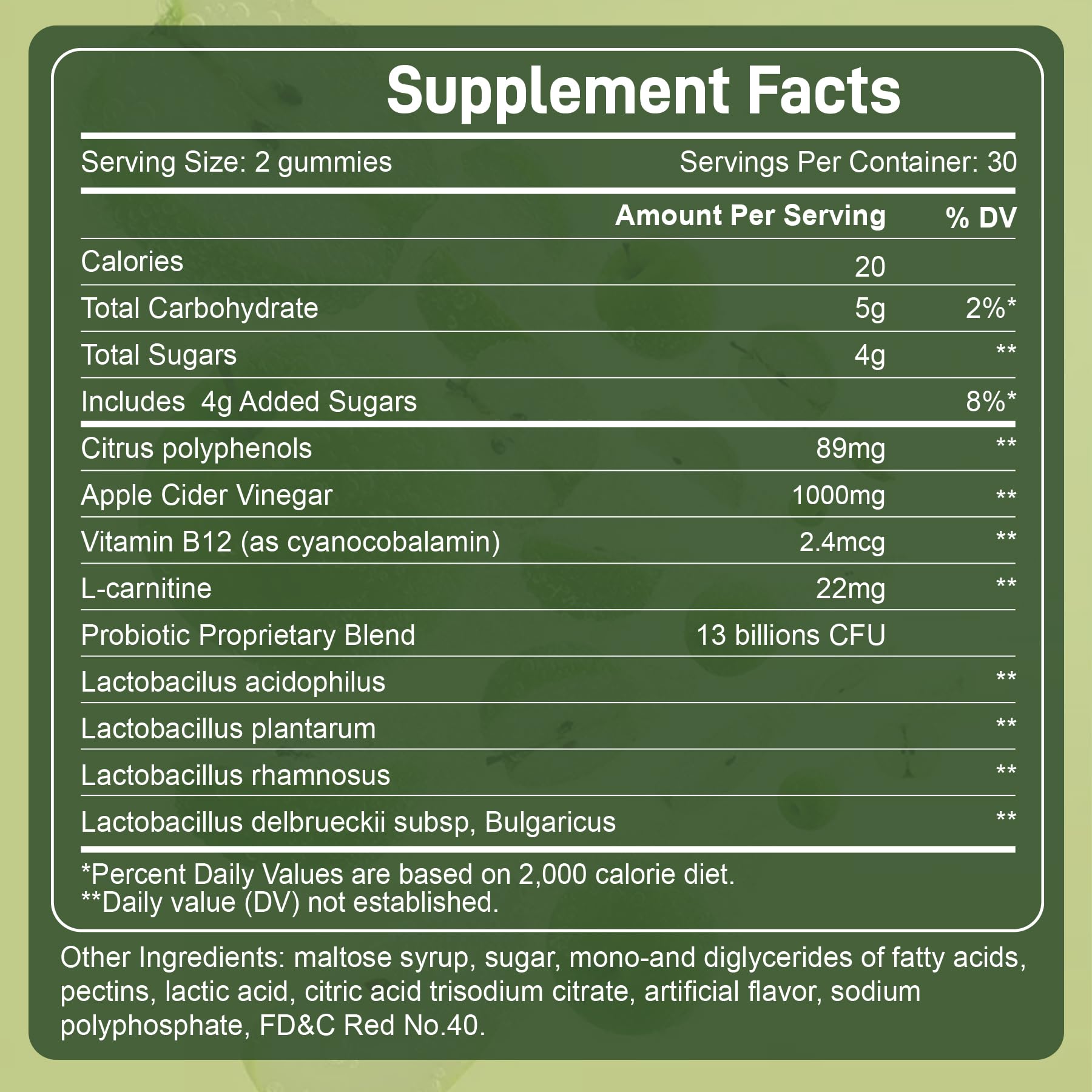 LanranBee ACV gummies ingredients list shows vitamins B12 and enzymes