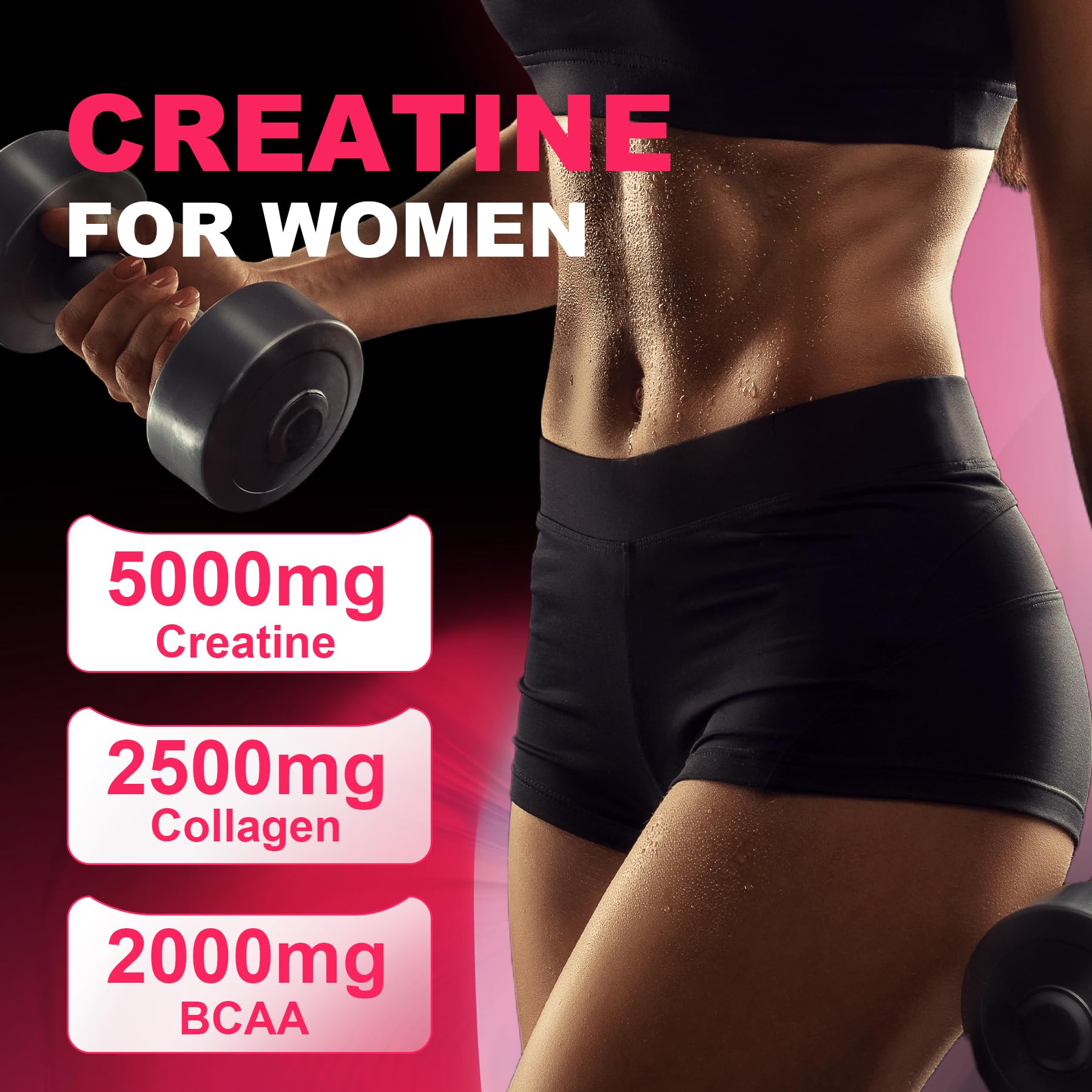 LanranBee Creatine Women Gummies label-view highlights ingredients and benefits.