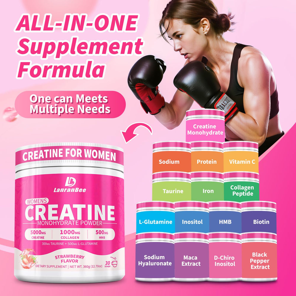 LanranBee Creatine jar close-up highlighting purity