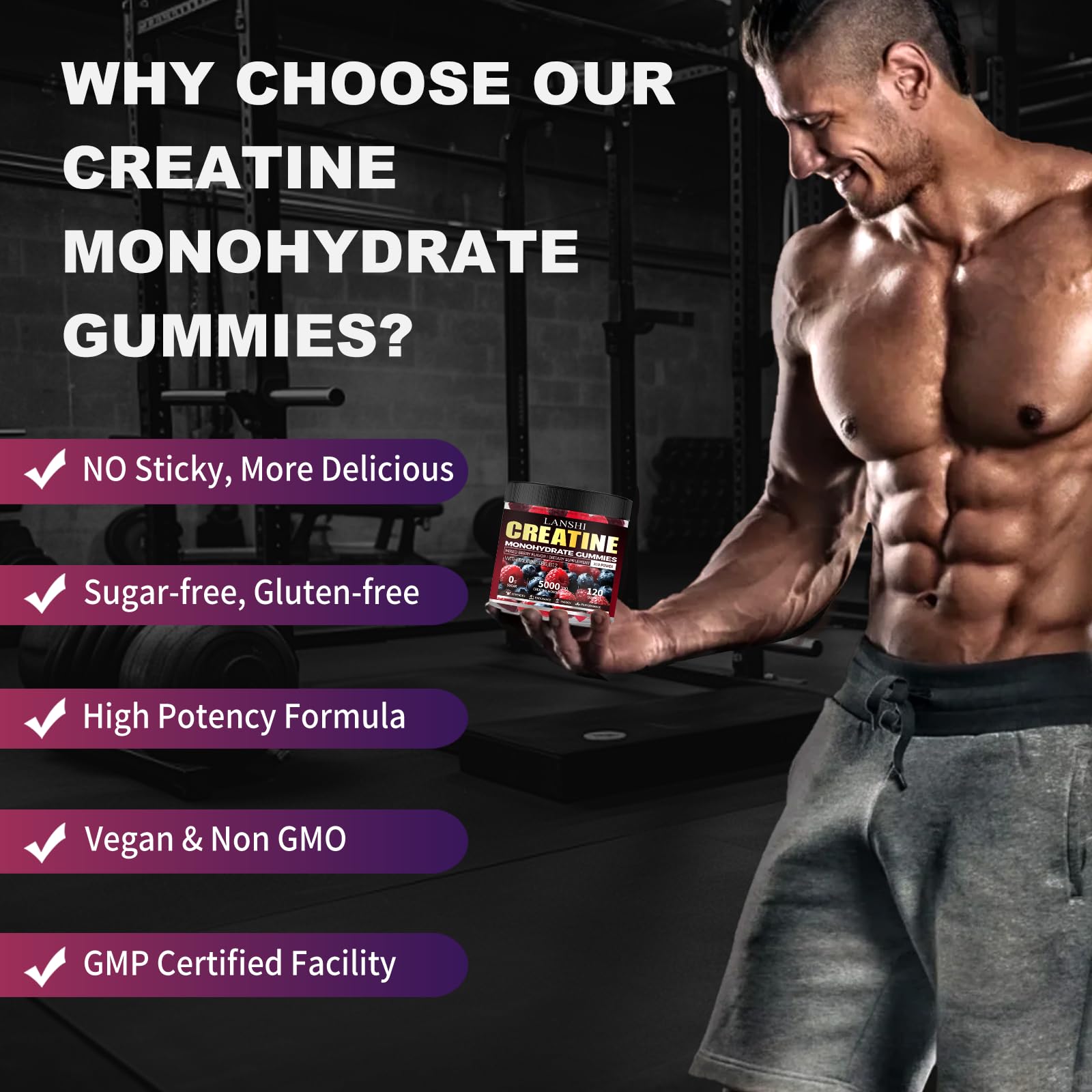 Gummies stored in a travel-friendly jar for gym or travel.