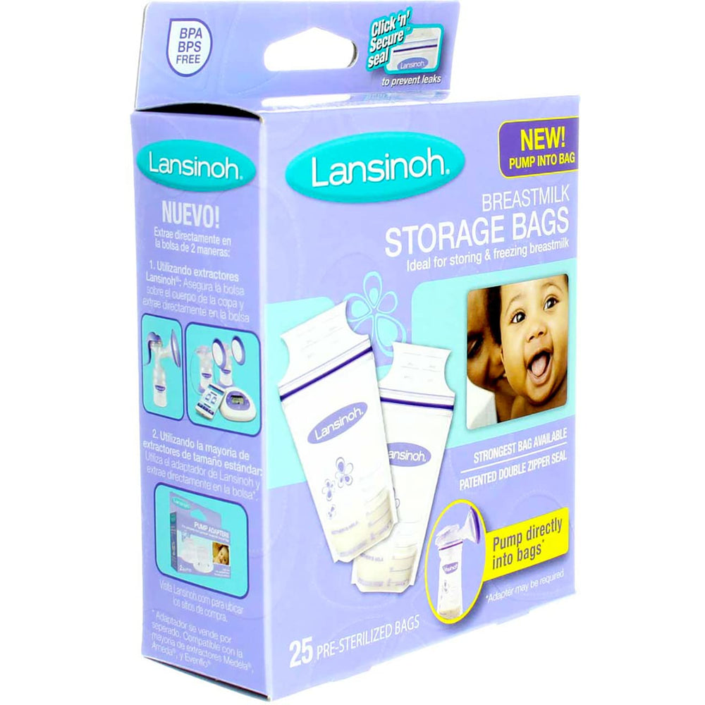 Lansinoh breast milk storage bags easy-tear notch for quick opening.