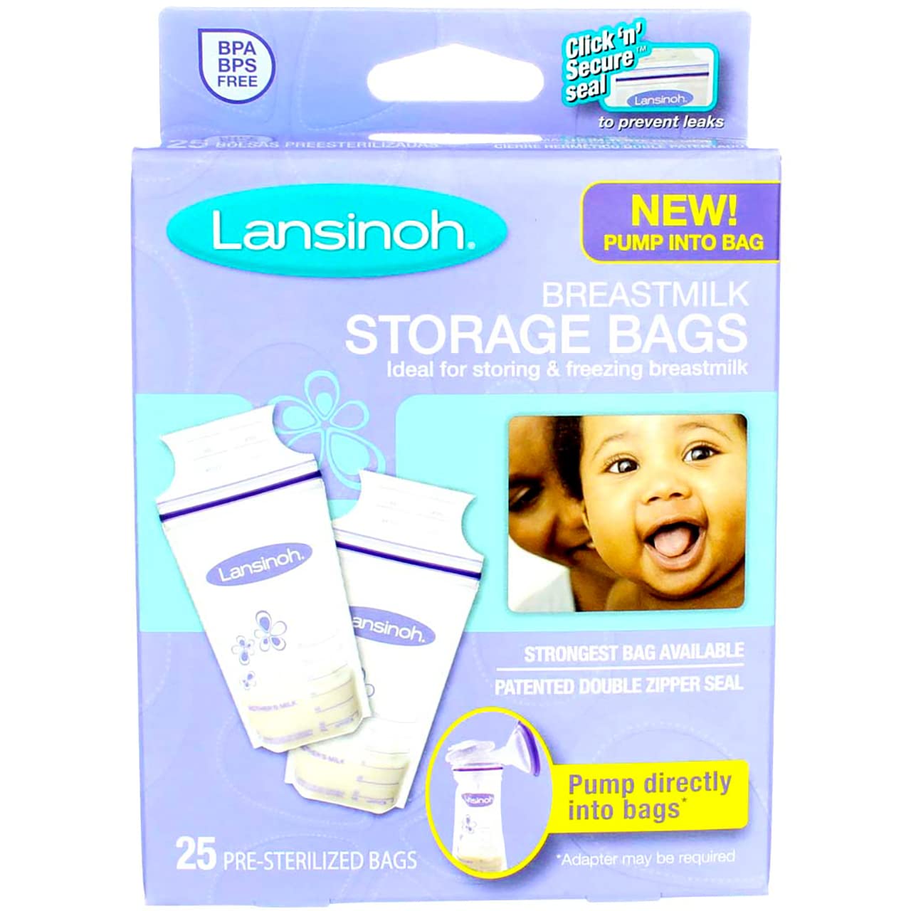 Lansinoh breast milk storage bags front view with labeling markers.