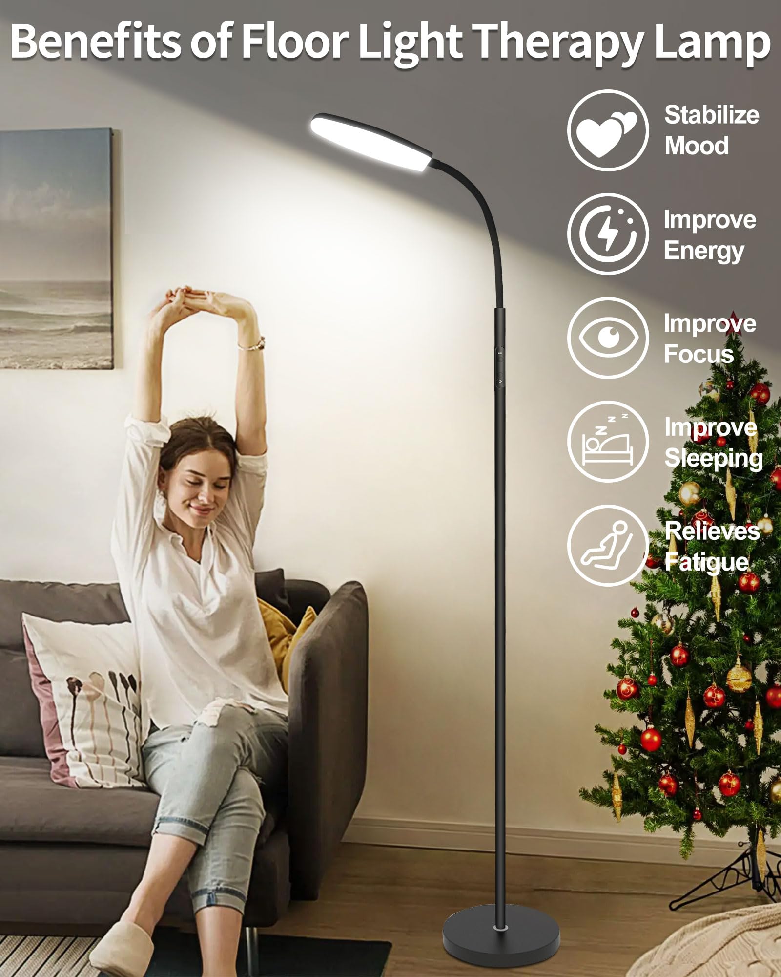LanSuper Light Therapy Lamp remote control and timer for easy daily use