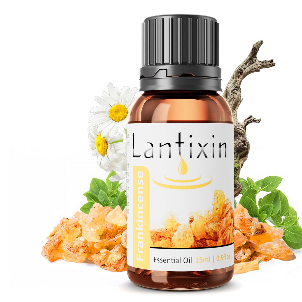 LANTIXIN Pure Frankincense oil bottle showcases a warm fragrance for home diffusers