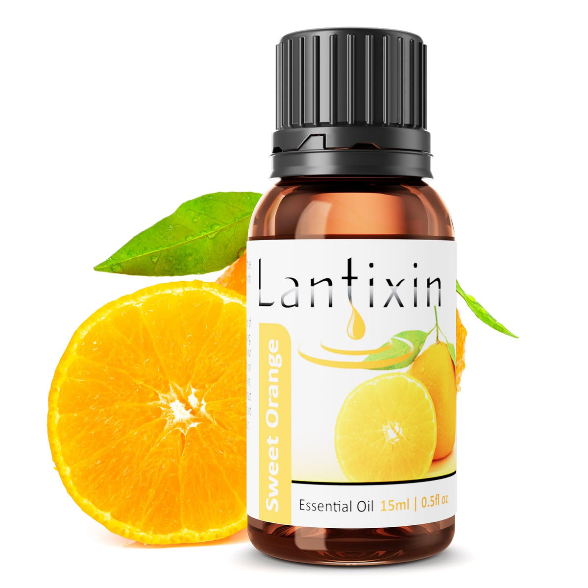 Lantixin Sweet Navel Orange essential oil bottle ready for diffusion to uplift mood.