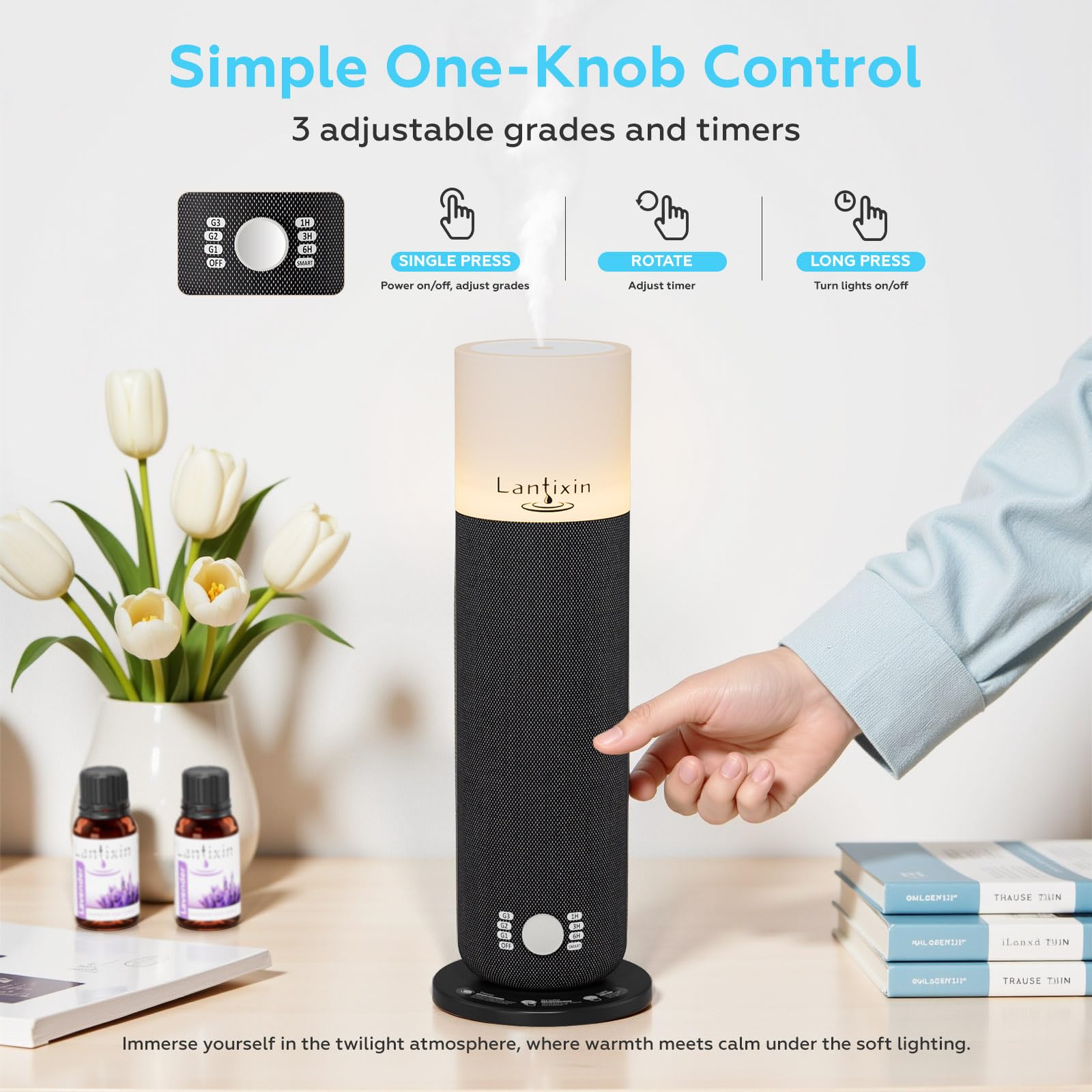LANTIXIN waterless diffuser ambient light demonstrating warm glow in living areas