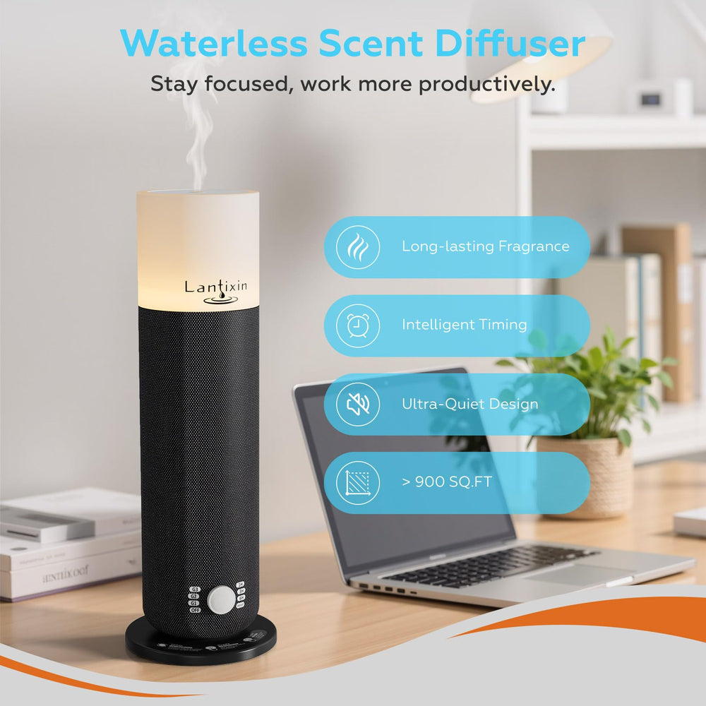 LANTIXIN waterless diffuser office setup illustrating quiet operation