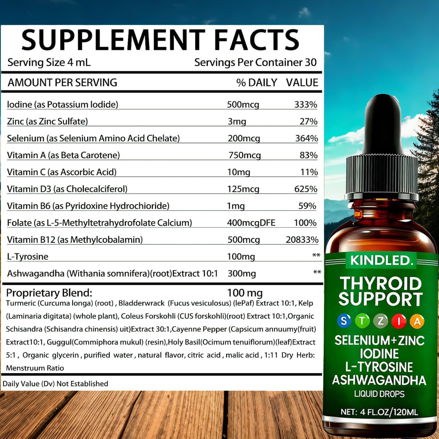 LANZF Kindled Thyroid Support Drops dropper displaying a measured 2 ml dose.