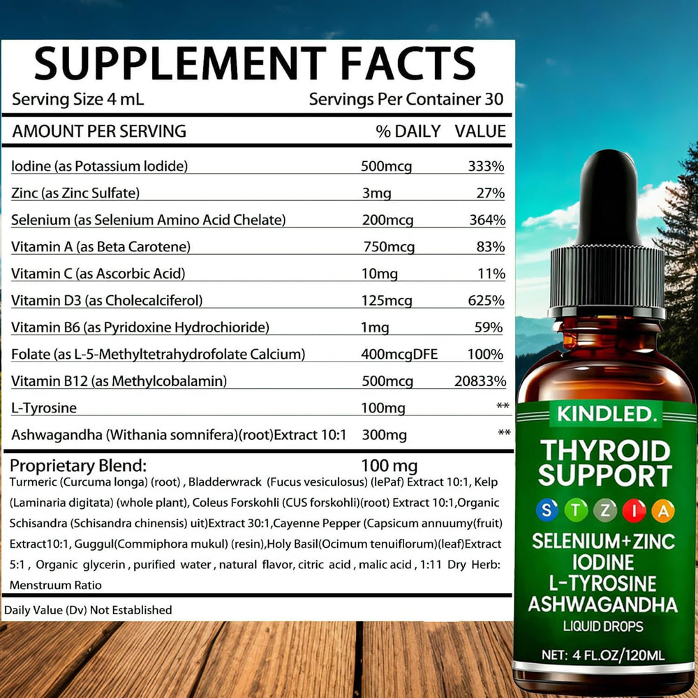 LANZF Kindled Thyroid Support Drops dropper displaying a measured 2 ml dose.
