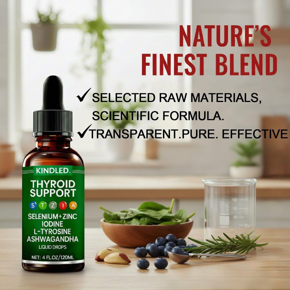 LANZF Kindled Thyroid Support Drops bottle with iodine icon signaling mineral balance.
