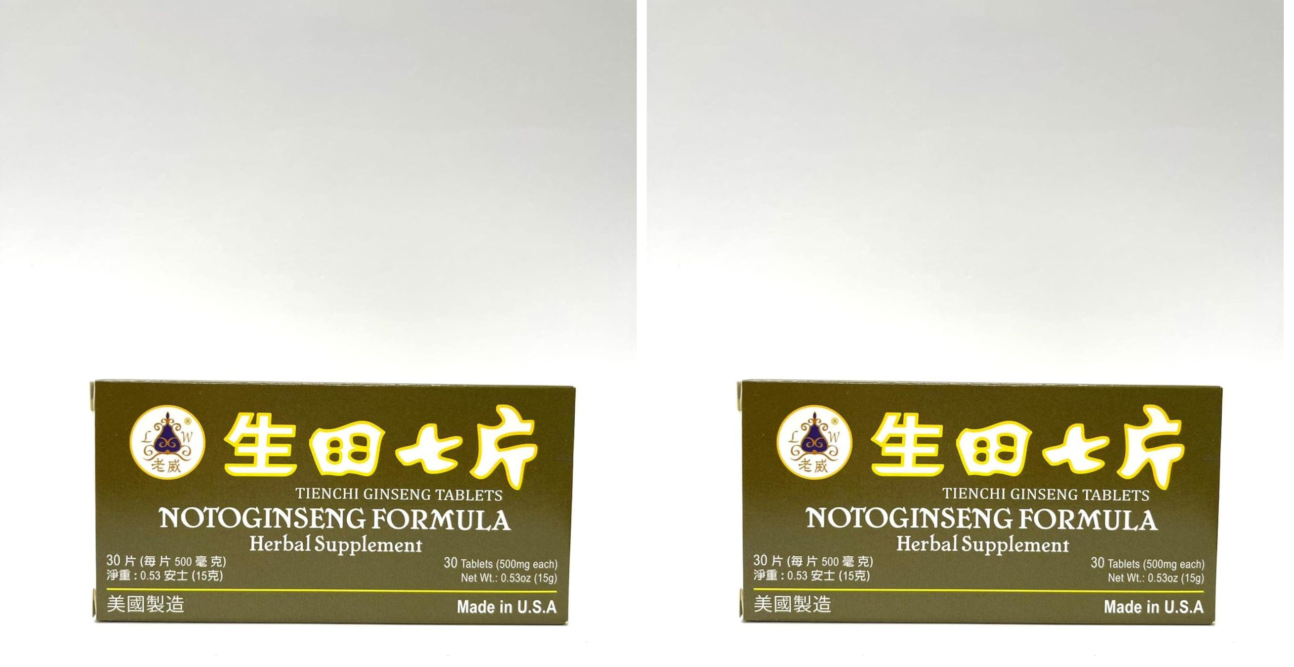 Laowei Notoginseng Formula bottle with 500 mg tablets for daily wellness support.
