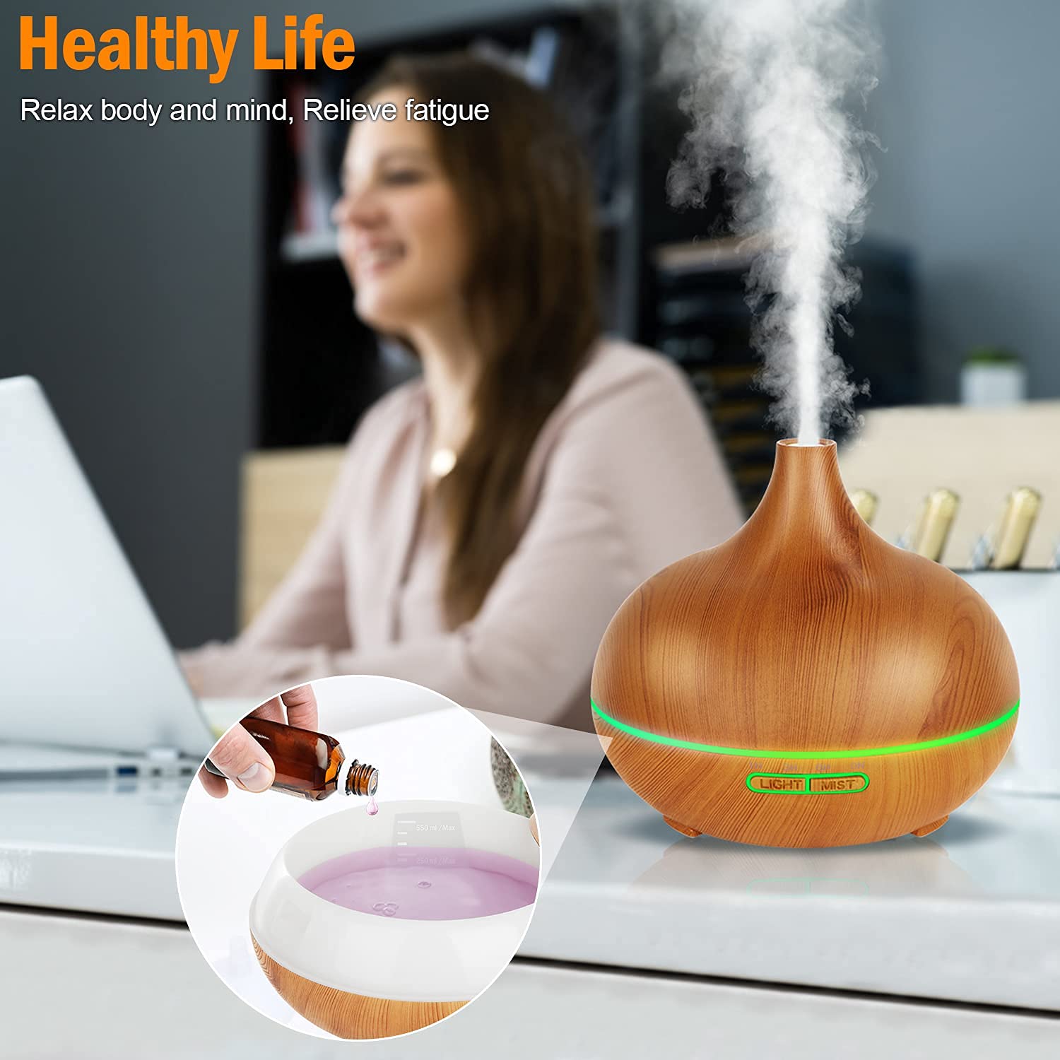 Lapeort ultrasonic mist diffuser quietly humidifies a space