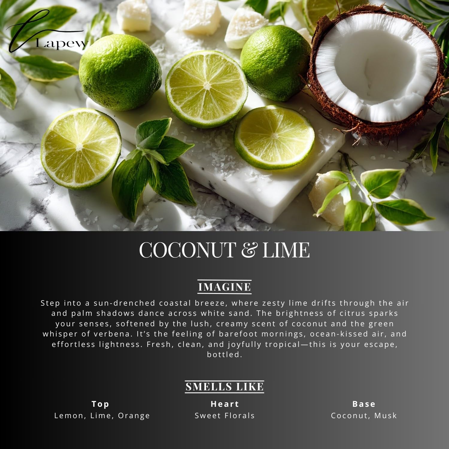 Lapew coconut & lime amber glass bottle with dropper cap for precise dosing.
