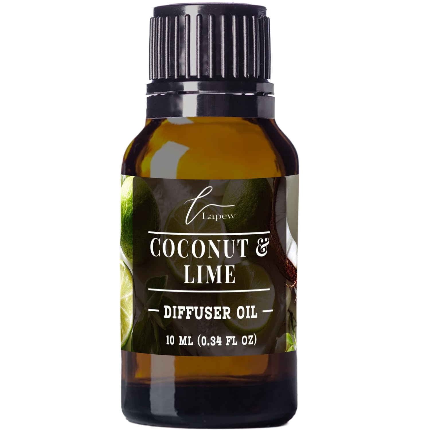 Lapew coconut & lime diffuser oil bottle in amber glass for lasting freshness.