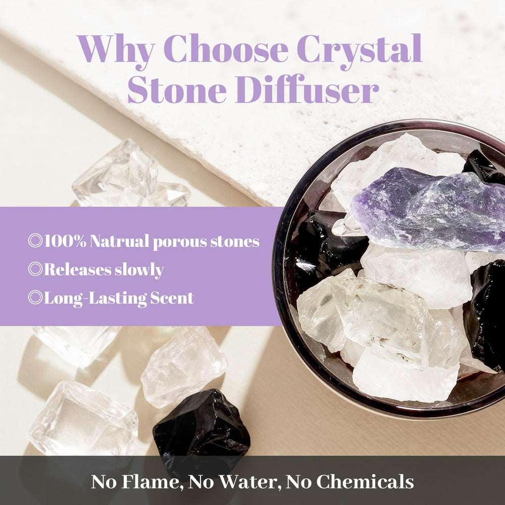 LAPLOSY diffuser with clear quartz crystals for bright, fresh atmosphere.