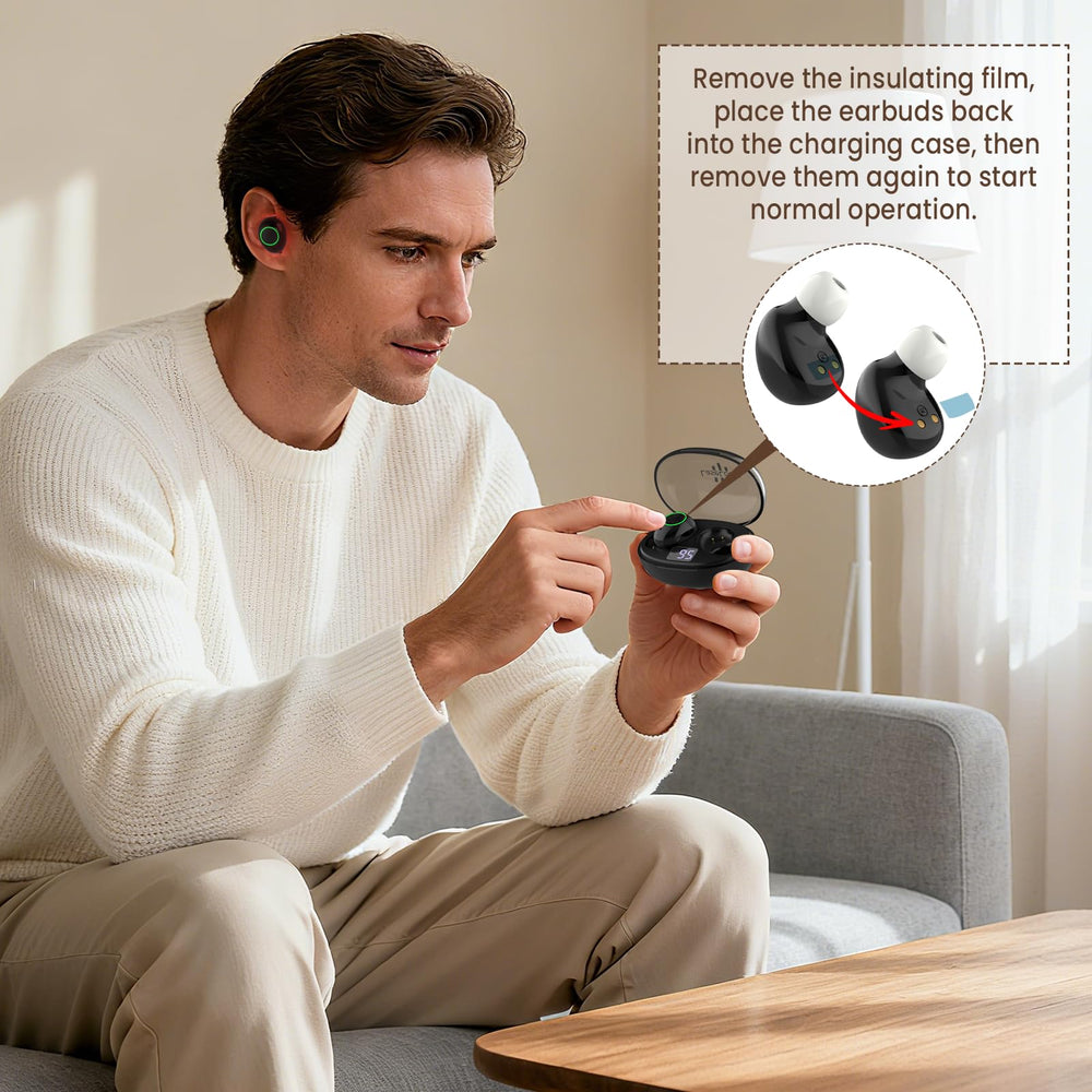 LaseLocks headset-style ear device worn for comfortable hands-free use.
