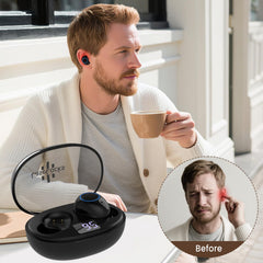 LaseLocks charging case with earbuds for on-the-go power.