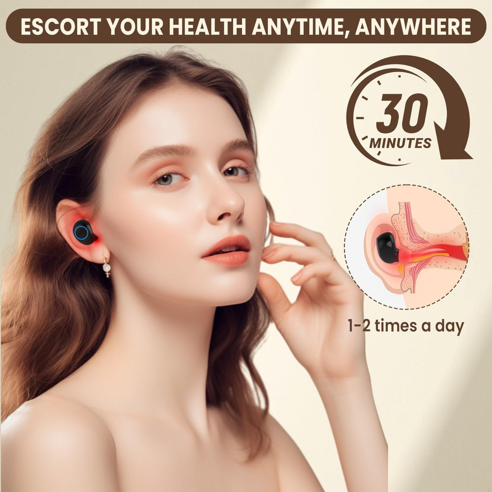 LaseLocks earbuds resting inside the charging case.