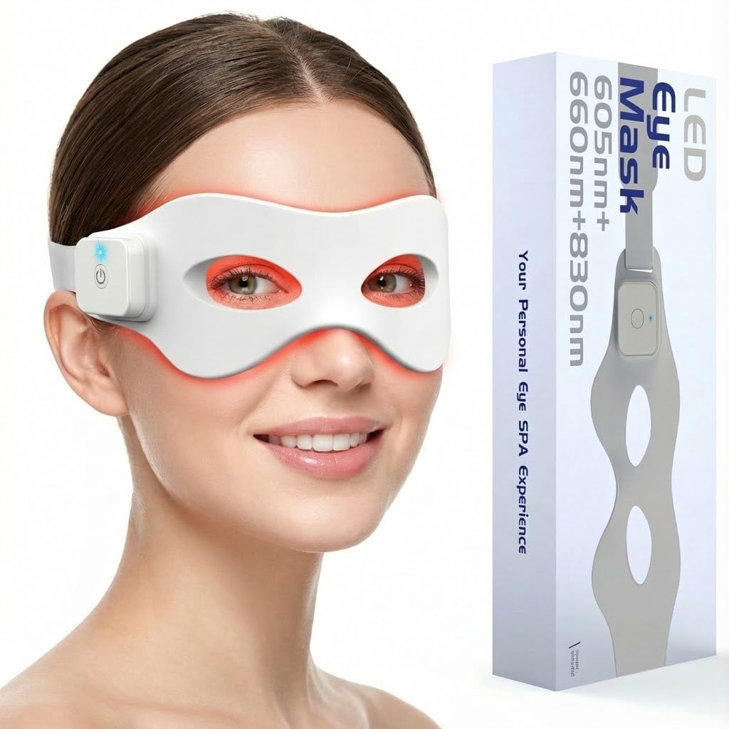 LaseLocks red light eye therapy mask with 42 beads for even coverage around the eyes.