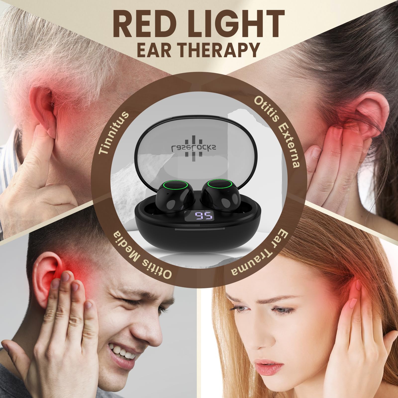 LaseLocks silicone ear tips in multiple sizes for a secure fit.