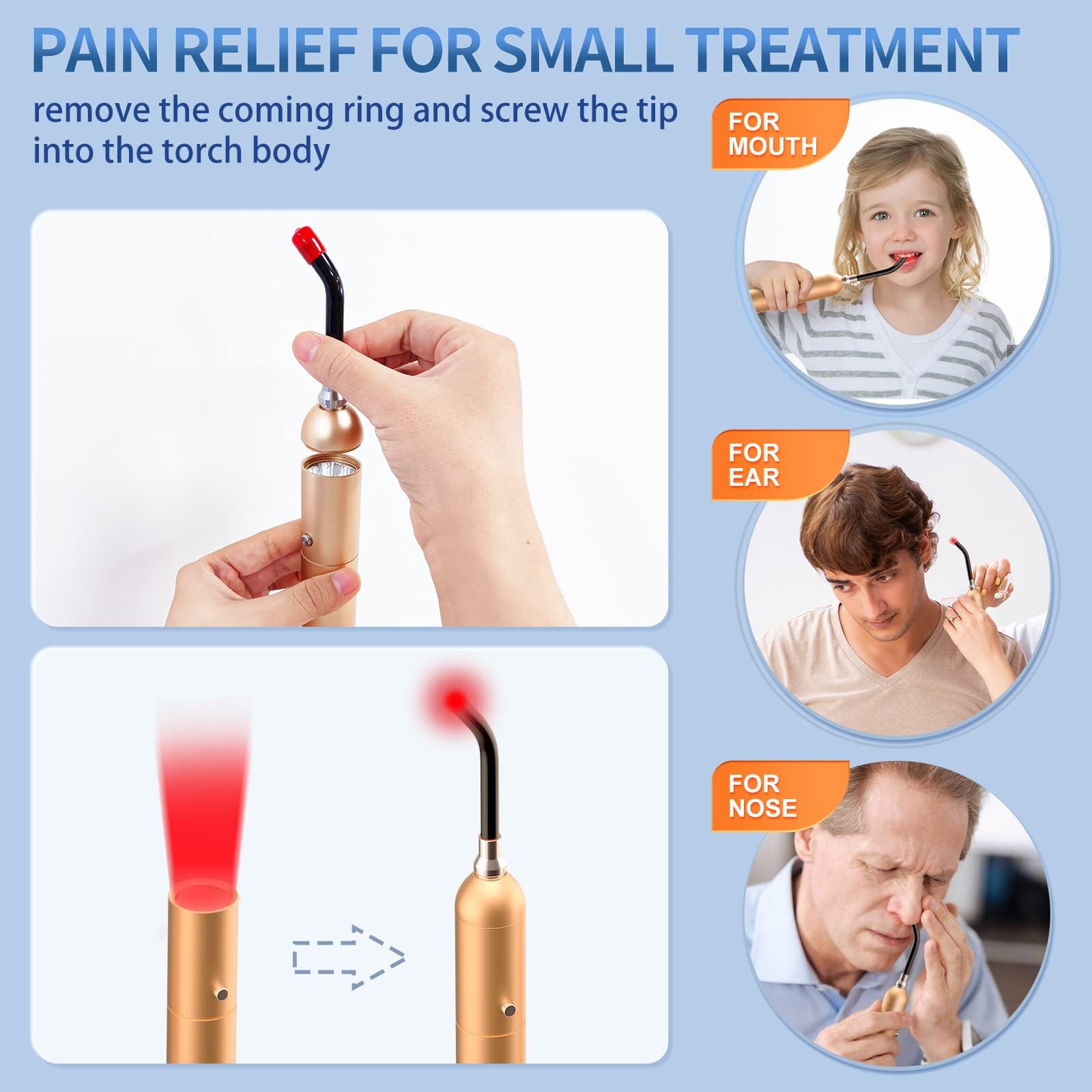 LASEPREHT device addresses mouth sores with targeted light therapy for gentle relief.