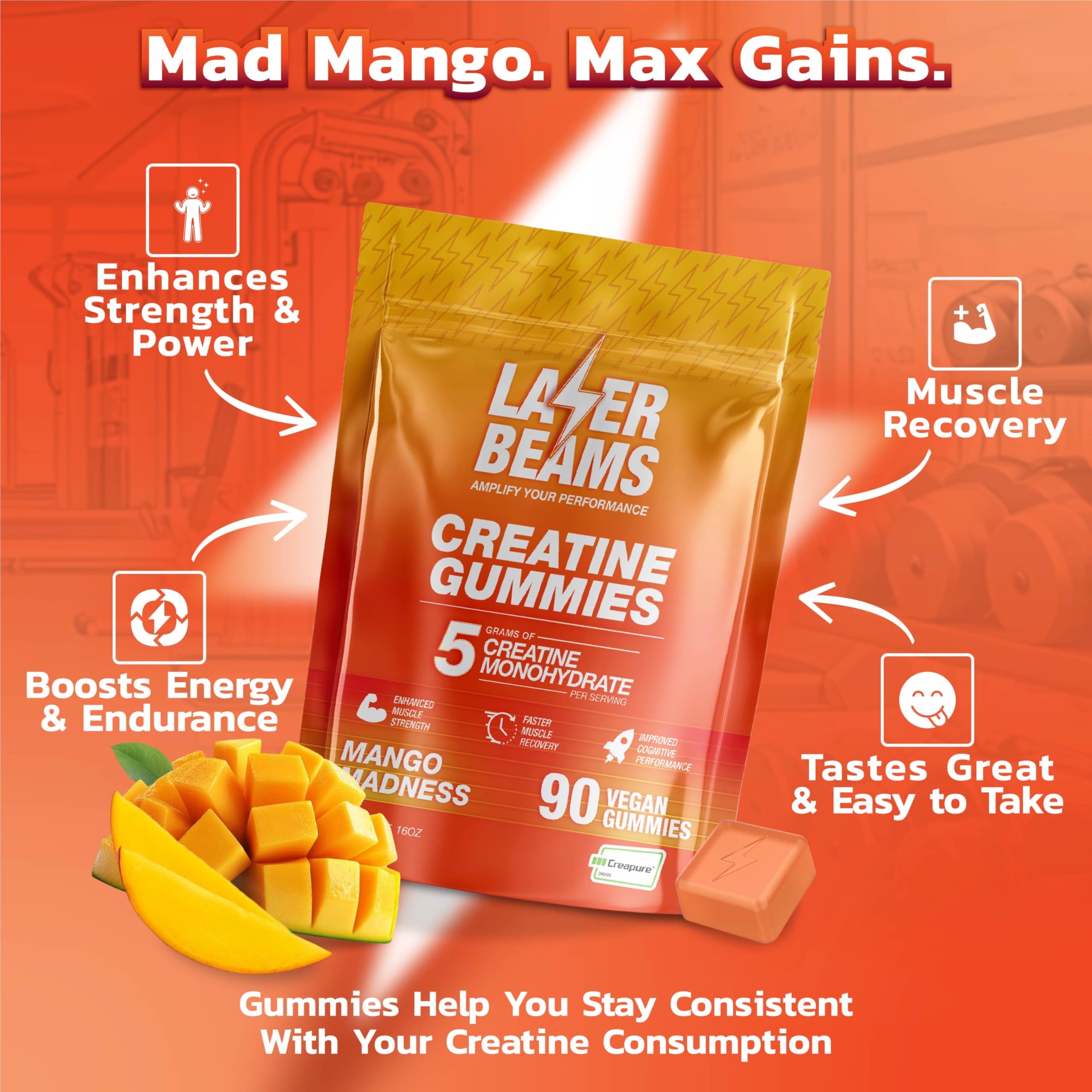Laser Beams Creatine Gummies chewy texture supports enjoyable workouts