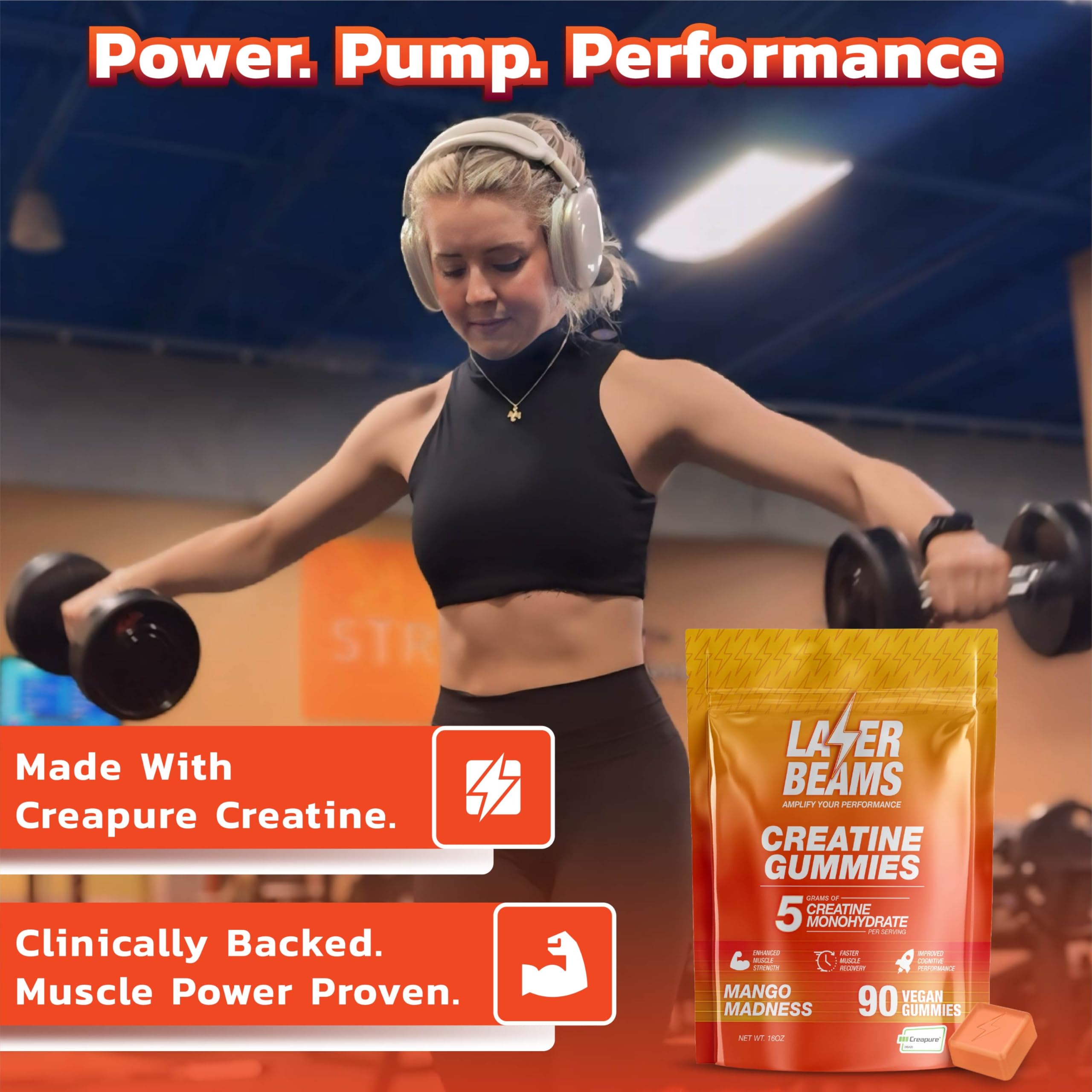 Laser Beams Creatine Gummies mango flavor offers tasty daily fueling for workouts