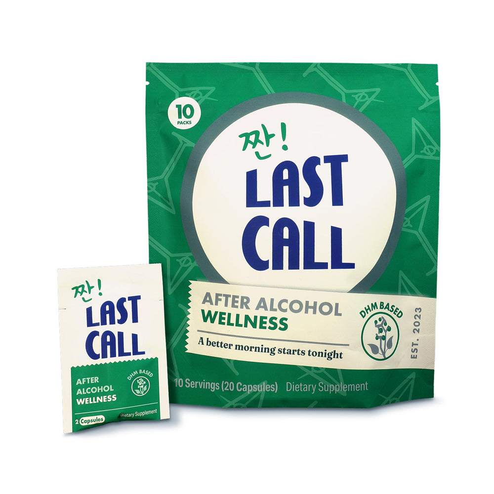 Last Call bottle pour demonstrating a simple post-drink ritual for after-alcohol wellness.