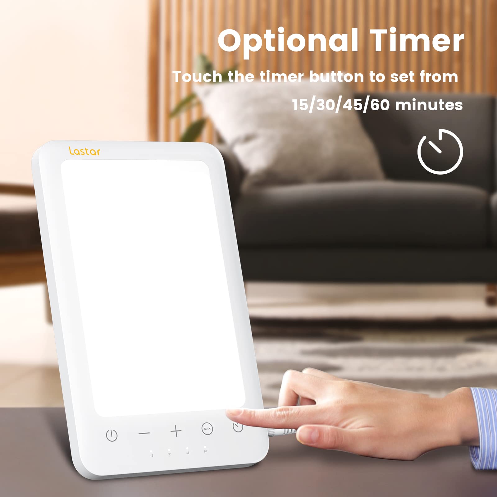 LASTAR Sun Lamp offers four timer options for daily routines.