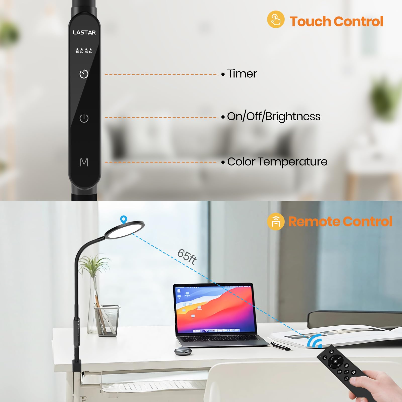 LASTAR lamp includes timer and memory function for wake-up and work sessions.