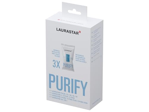Laurastar anti-scale granules close-up bottle – highlights filtration and steam quality.
