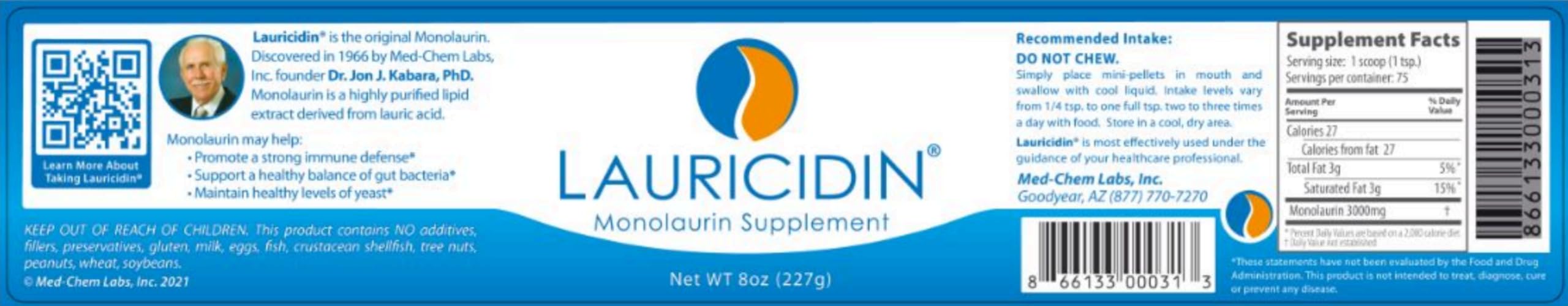 Lauricidin jar cap close-up showing premium packaging.