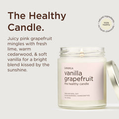 Lavanila vanilla grapefruit soy candle lit, creating cozy home atmosphere.