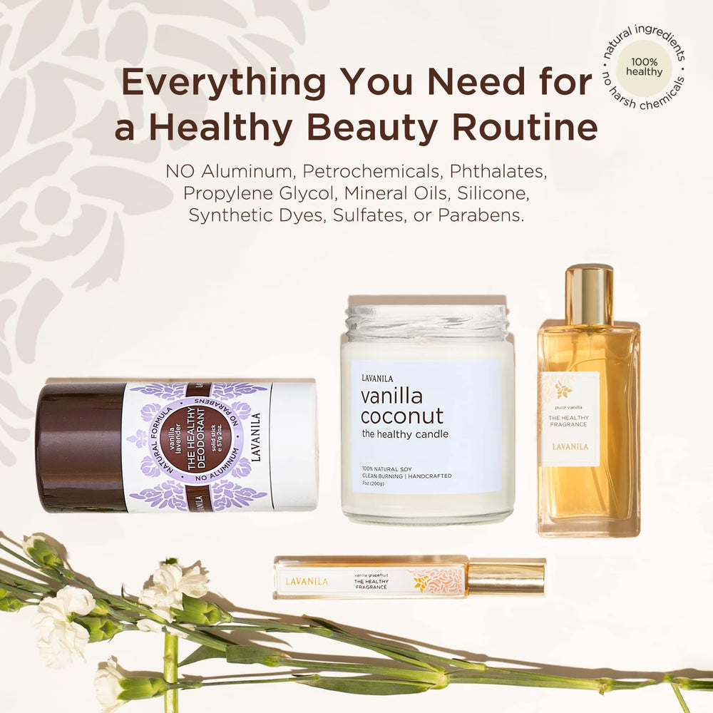 Lavanila soy wax detail emphasizes clean-burning performance.