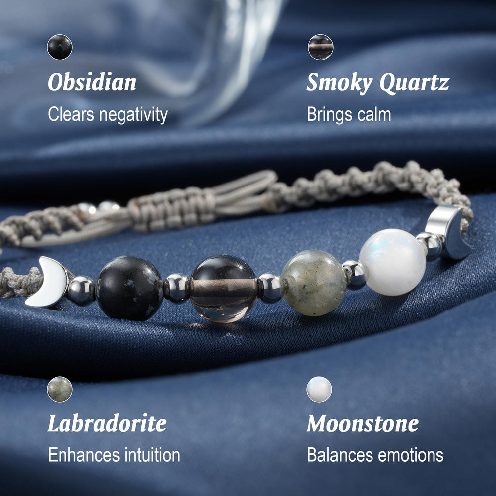 LAVEIR Moon Phase Bracelet showcasing smoky quartz for calm focus