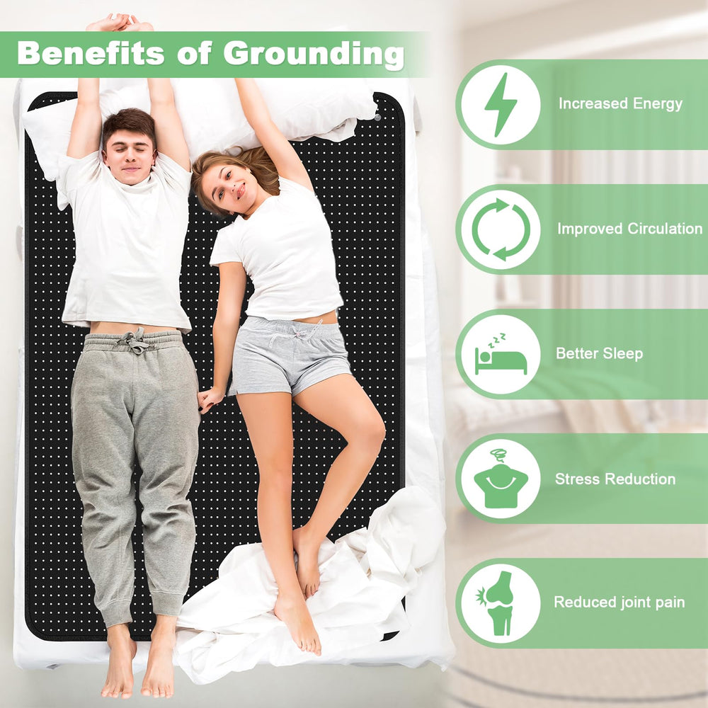 LAXVAPIU grounding mat in use on bed with sleeper for potential rest support.