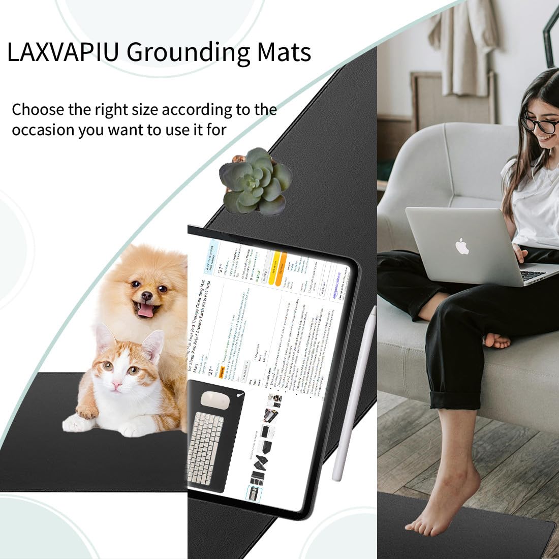LAXVAPIU grounding mat package contents show mat and cable included