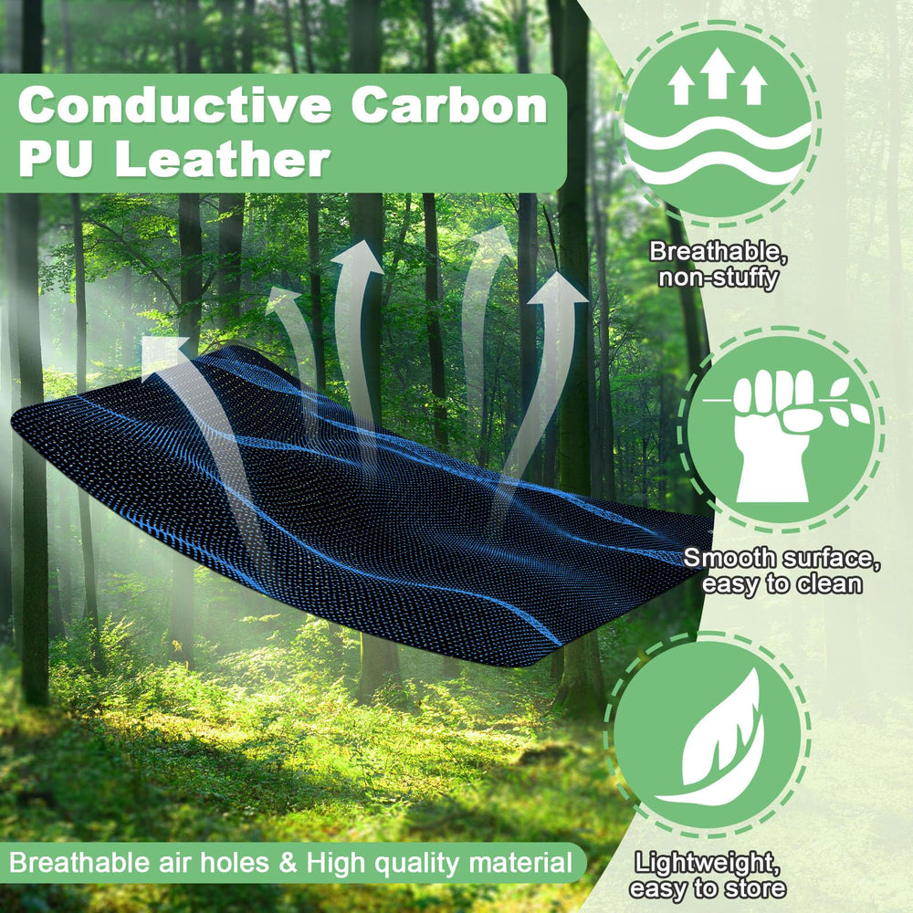 LAXVAPIU PU leather close-up shows conductive surface for comfortable grounding sessions.