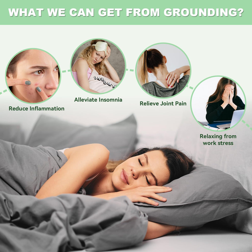 LAXVAPIU grey grounding sheet draped on bed, emphasizing smooth texture and breathable cotton