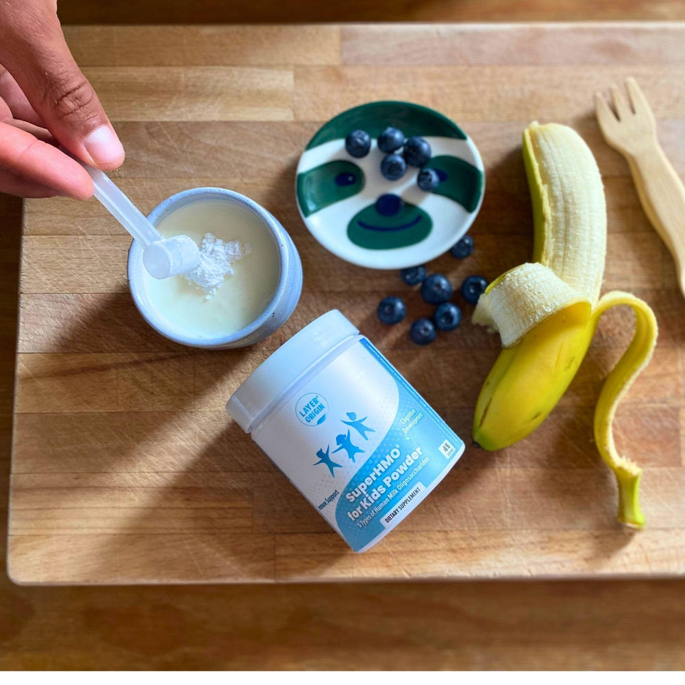 Layer Origin SuperHMO kids cereal mix to support breakfast routines.
