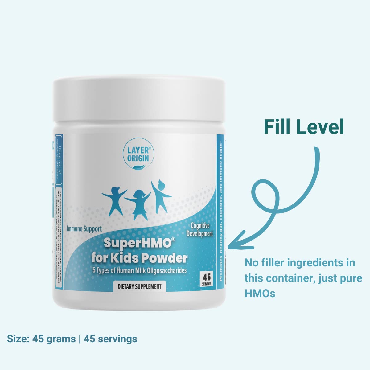 Layer Origin SuperHMO measuring scoop for precise dosing.