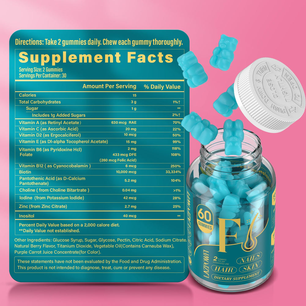 Lazpowfi bottle pouring gummies into hand for easy daily use