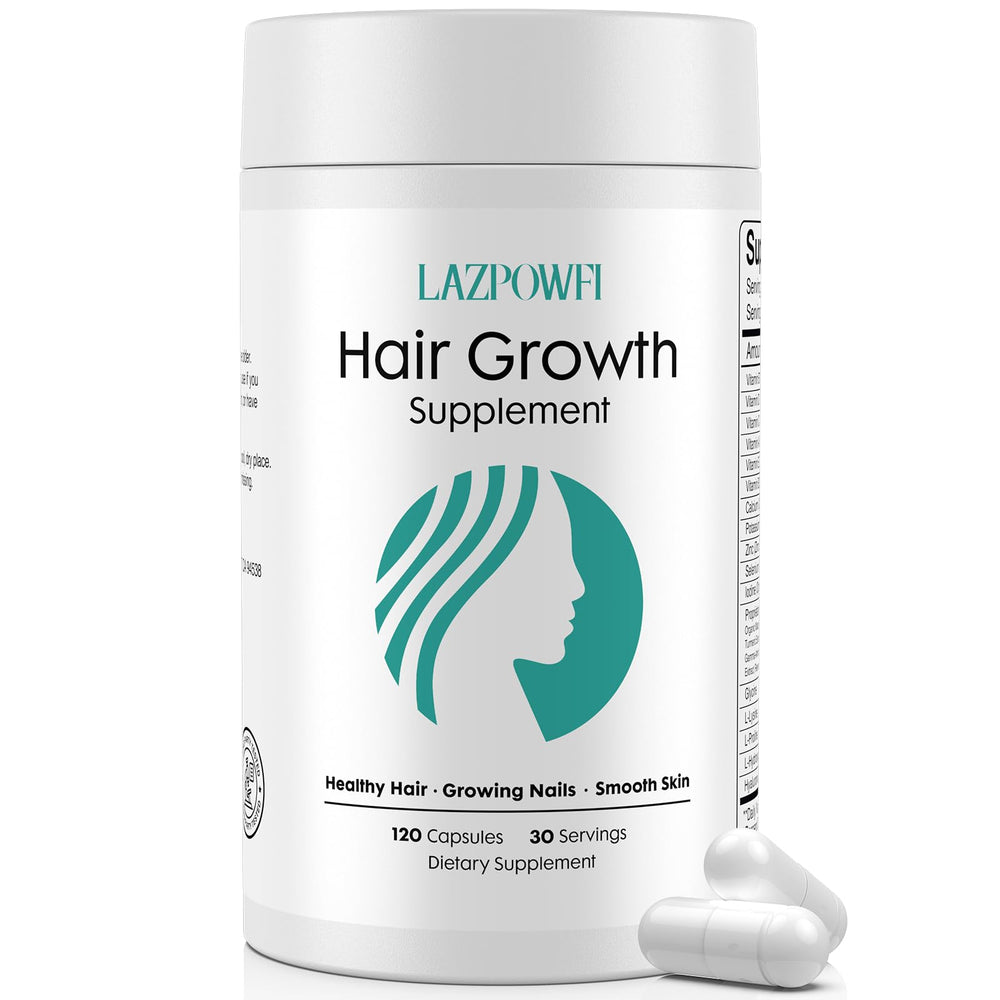 Lazpowfi hair growth supplement bottle with capsules for daily nourishment