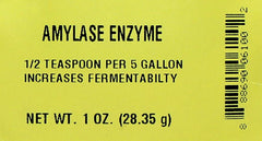 LD Carlson Amylase Enzyme label close-up for liquefaction during mashing.