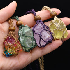 LE SKY raw crystal pendant on 50 cm braided rope versatile and easy to layer