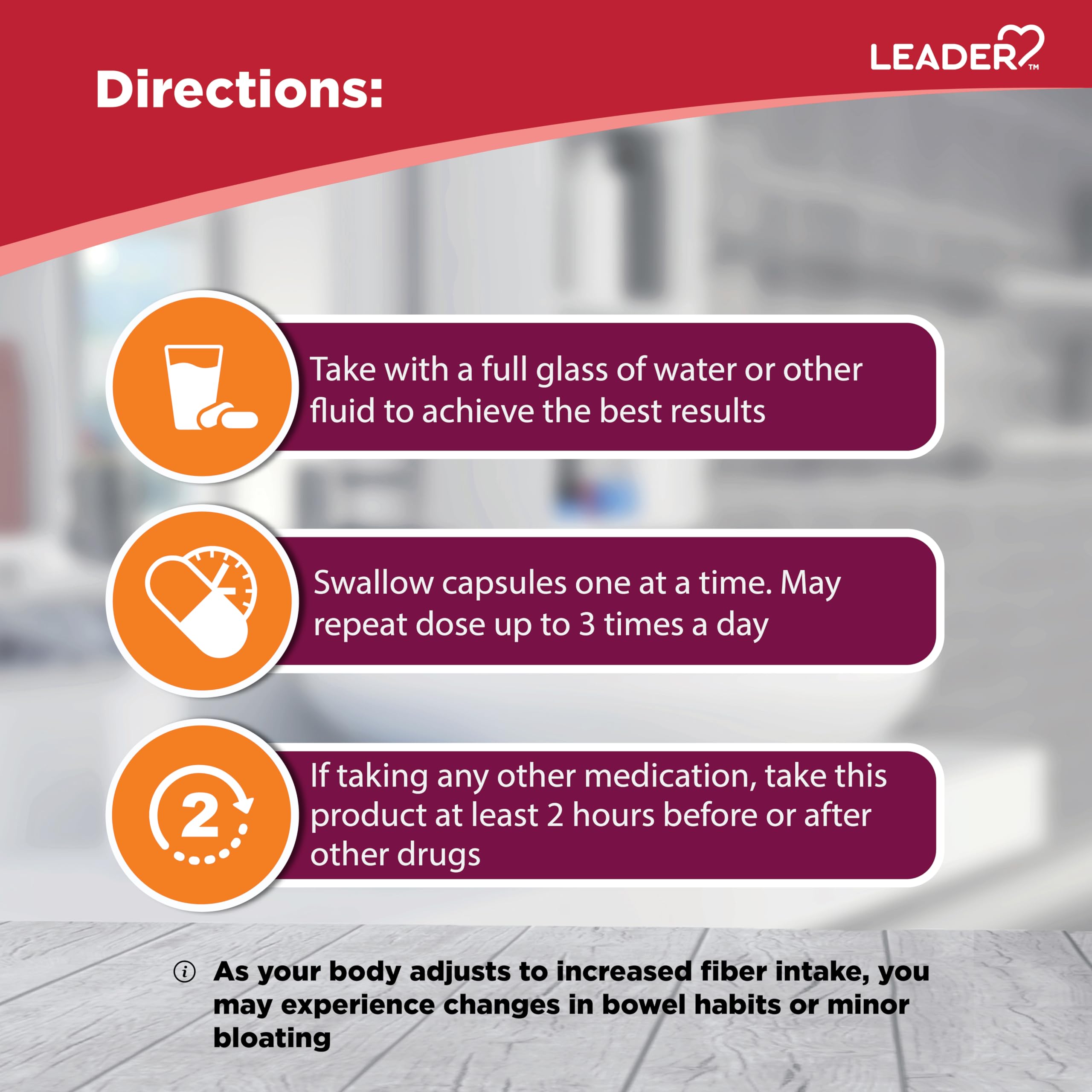 Leader Daily Psyllium Husk Powder label highlighting unflavored, sugar-free fiber.