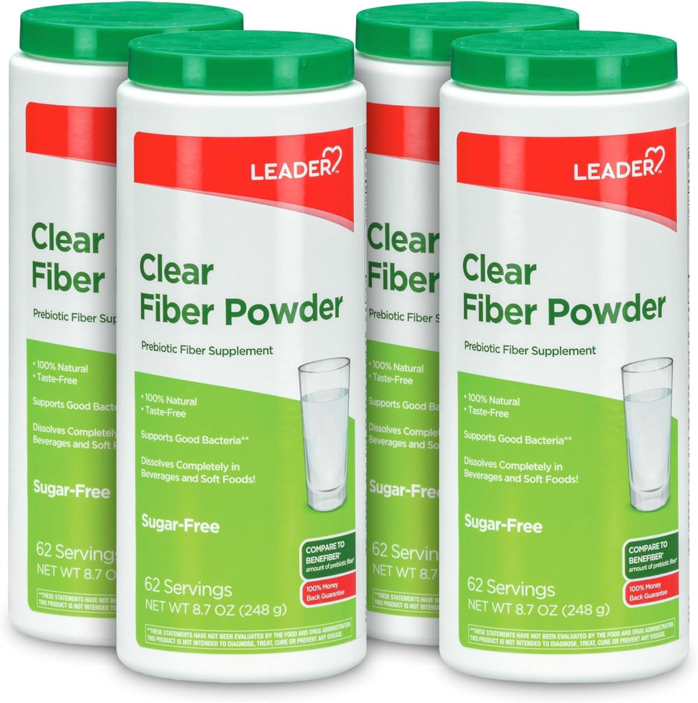 Leader Prebiotic Fiber Powder dissolves completely in water for a smooth, flavor-free daily boost.