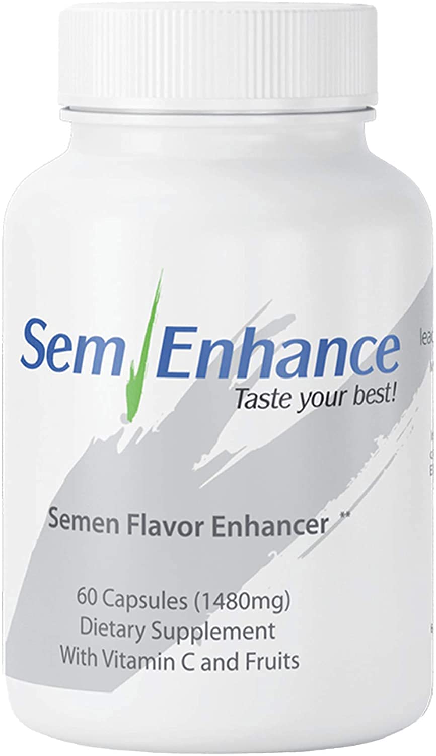 Leading Edge Health Semenhance bottle on a clean countertop, hinting at a tastier flavor experience.