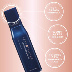 Leaf & Flower Phyto-Molecular Oil bottle on counter highlighting weightless shine potential.
