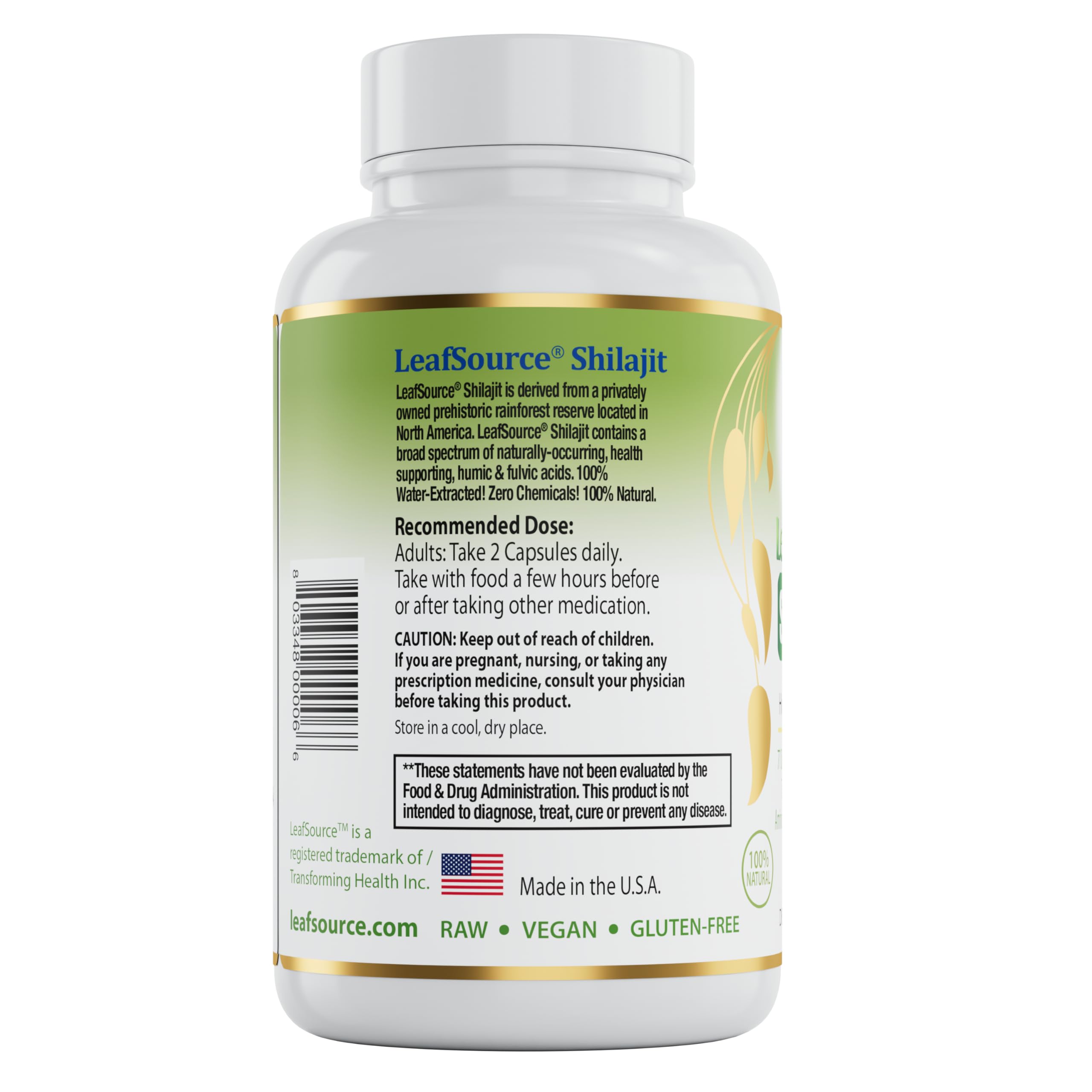 LEAFSOURCE Shilajit capsules close-up for daily vitality support